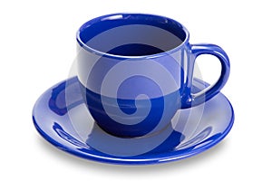 empty Blue mug with saucer isolated