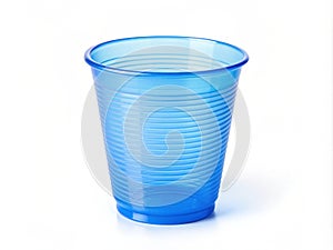 Empty Blue Transparent Plastic Cup Isolated On A White Background