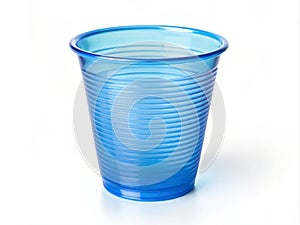 Empty Blue Transparent Plastic Cup Isolated On A White Background