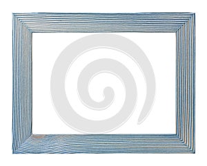 Empty blue wooden photo frame isolated on white background