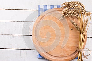 Empty board for text on wooden background