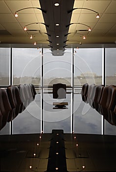 Empty Boardroom with polished reflective table