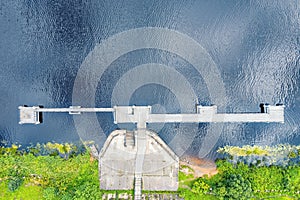 Empty boat dock on the river aerial