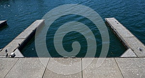 The Empty boat dock with waterfront view.