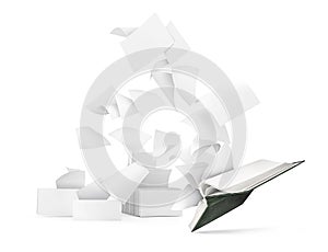 Empty book with flying pages isolated