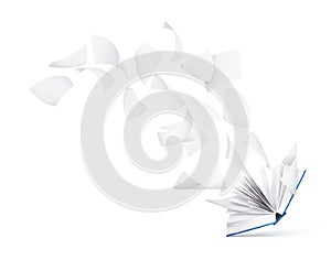 Empty book with flying pages isolated