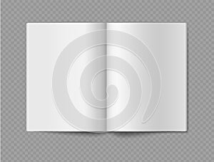 Empty book mockup. Opened 3d realistic booklet or brochure soft cover, journal or magazine template, blank white paper