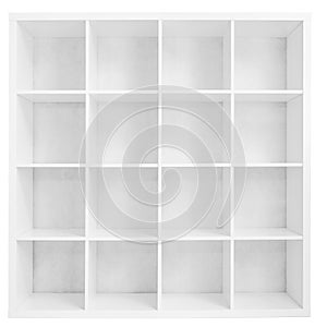 Empty bookshelf or store rack isolated on white