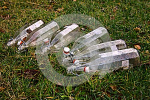 Empty bottles on the grass