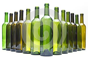 Empty bottles of wine on white background. tableware for drinks