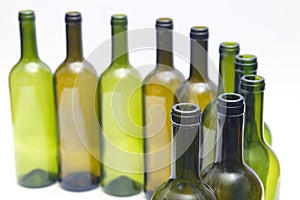 Empty bottles of wine on white background. tableware for drinks