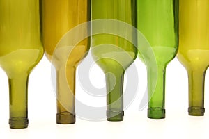 Empty bottles of wine on white background. tableware for drinks