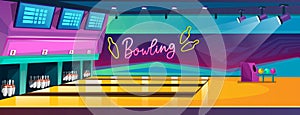 Empty bowling center interior design vector illustration