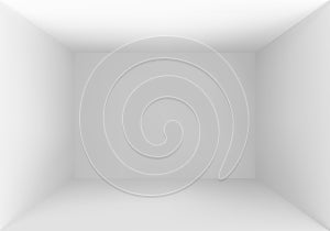 Empty box top view. White studio interior background. Vector