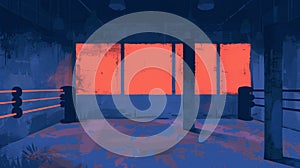 Empty boxing ring, dramatic lighting