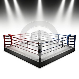 Empty boxing ring under spotlight isolated on white background