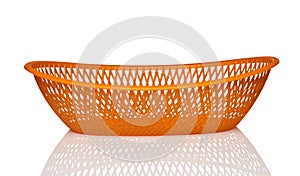 Empty bread basket with reflection isolated on white background