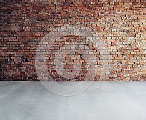 Empty Brick Wall with Concrete Floor