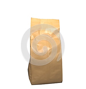 Empty bright brown paper bag isolated on white background