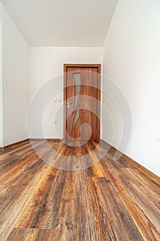 Empty bright living room. New home. Beautiful apartment interior. Wooden floor