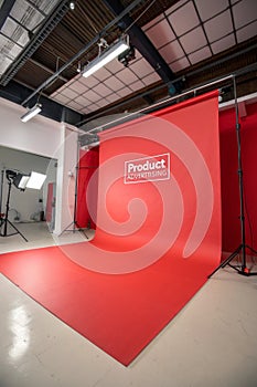 Empty bright red studio background for product display