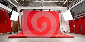 Empty bright red studio background for product display
