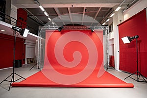 Empty bright red studio background for product display