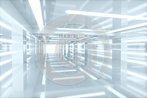Empty bright room with glowing lines, 3d rendering