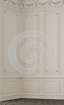 Empty, bright white colored wall with decoration