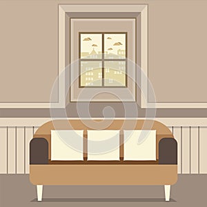 Empty Brown Couch In Front Of Window