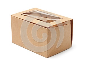 Empty brown paper box with clear window