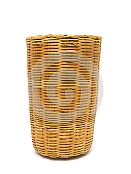 Empty brown wicker woven basket isolated