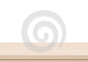 Empty brown wood table top isolated on white background