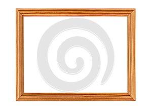 Empty brown wooden photo frame with thin border isolated on white background