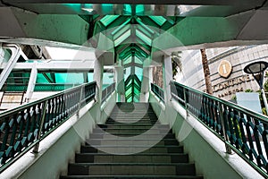 Empty BTS sky train station stairway with green top