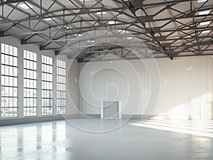 Empty building bright hangar interior. 3d rendering photo