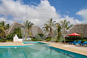 Empty bungalow hotel and swiming  pool on seaside resort