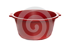 empty burgundy plastic basin on a white isolated background