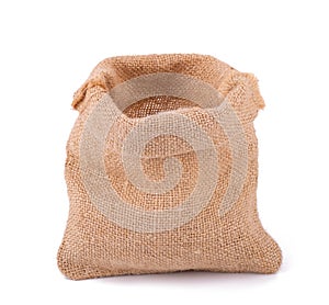 Empty burlap sack bag isolated on white background