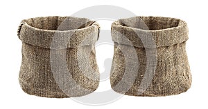 Empty burlap sack isolated on white background