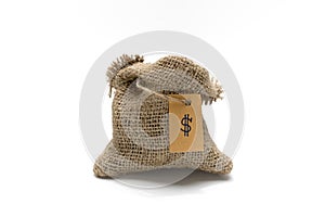 Empty burlap sack with money tag