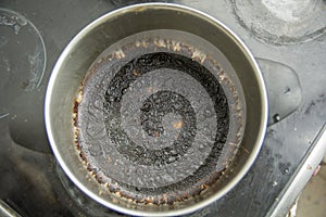 Empty burnt pot with black bottom