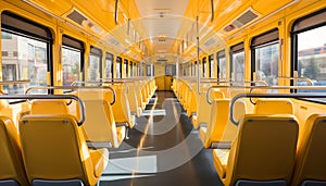 Empty bus seats inside a modern underground transportation system generated by AI