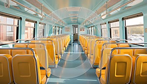 Empty bus seats inside a modern vehicle, waiting for passengers generated by AI