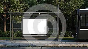 Empty bus stop advertisement board isolated on white background