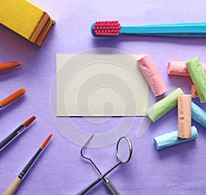 Empty business card with dental tools