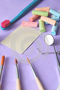 Empty business card with dental tools