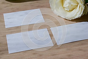 Empty business card with white paper blank for design text message of contact your name and job description