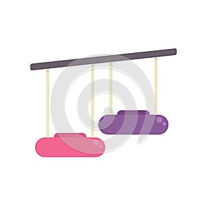 Empty cable car hanging on ropeway with two cabins