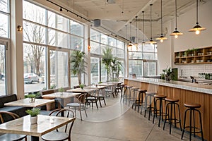 Empty cafe or bar interior in daytime